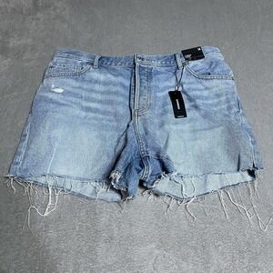 Express Denim Shorts Womens 14 ‎ Mid Rise Rigid Jean Shorts 4" Inseam Raw Hem